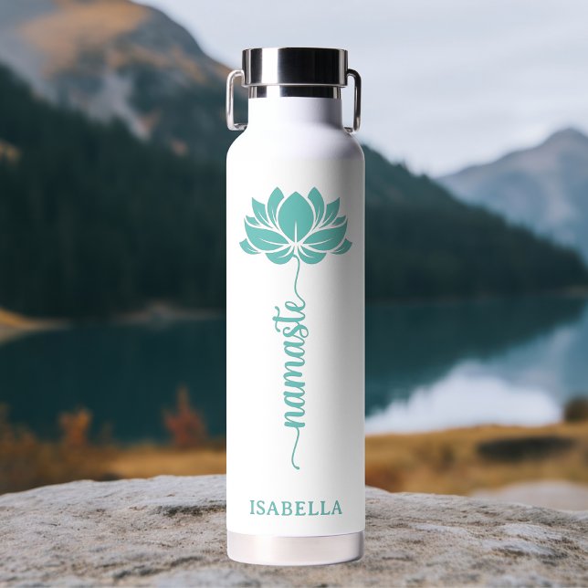 Bouteille D'eau Namaste Turquoise Lotus Flower Moderne Nom personn (Créateur téléchargé)