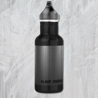 Bouteille D'eau Name, Shiny Metal Grid Effect on 18oz Black