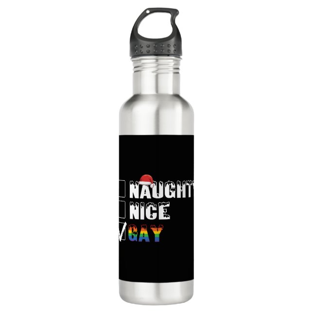 Bouteille D'eau Naughty Nice Gay Rainbow Pride LGBT Noël Cadeau (Devant)