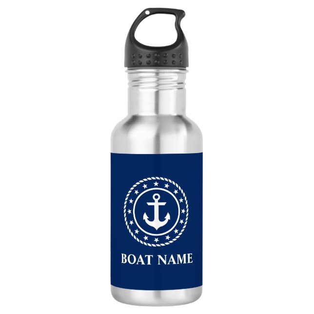 Bouteille D'eau Nautical Boat Name Stars Rope Ancre Marine Blue (Devant)