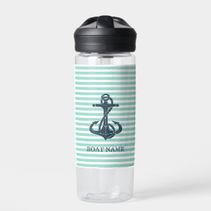 Bouteille D'eau Nautique,Ancre,Rayes Vert Menthe