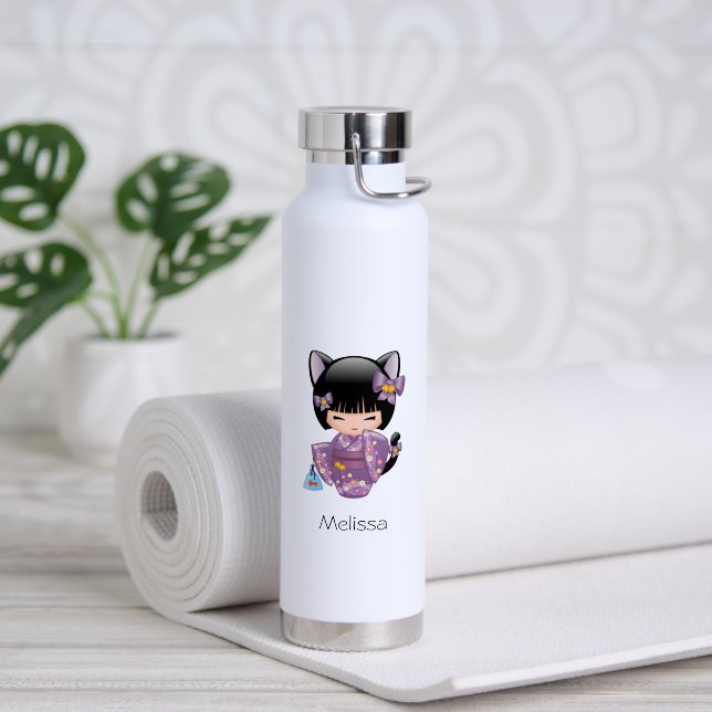 Bouteille D'eau Neko Kokeshi Poupée - Cat Ears Geisha Girl (Yoga (pivoté))