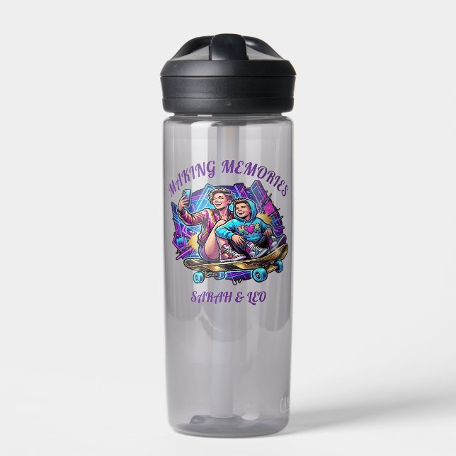 Bouteille D'eau Neon Graffiti Cool Mom & Son Skateboard Water Bott (Extérieur)
