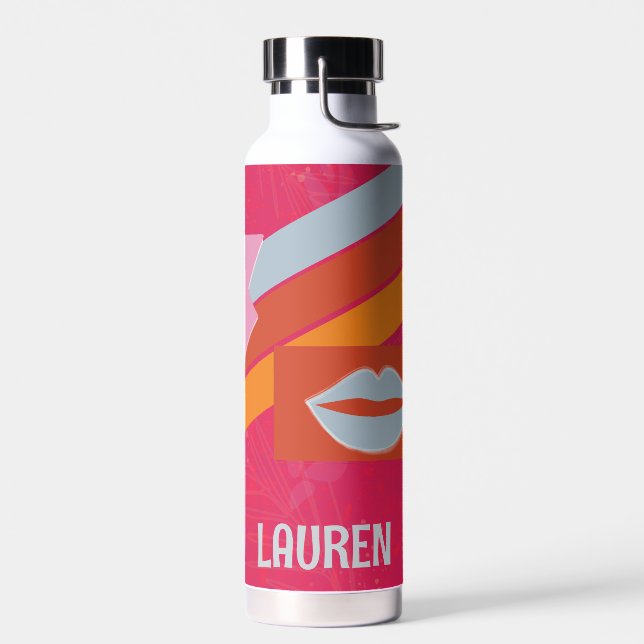 Bouteille D'eau Neon rose Preppy rayé (Gauche)