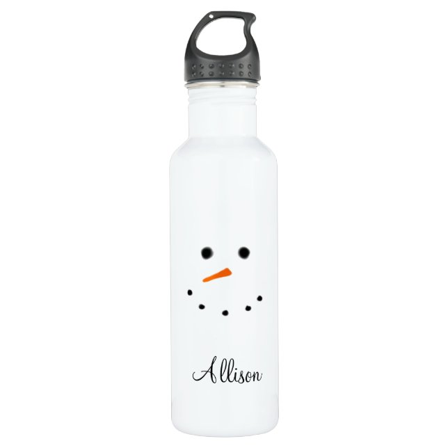 Bouteille D'eau Noël blanc de visage de bonhomme de neige (Devant)