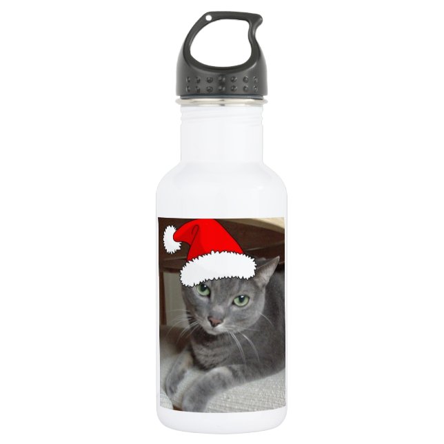 Bouteille D'eau Noël du chat bleu russe (Devant)
