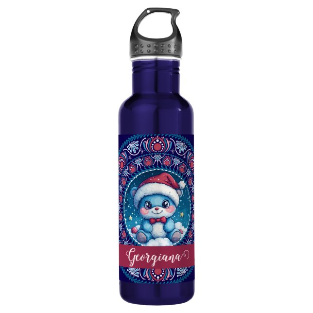 Bouteille D'eau Noël personnalisé Kawaii Ours Dot Mandala (Devant)