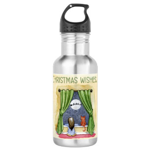 Bouteille D'eau Noël Souhaite Mignonne Enfant & Kitty Chat Noël