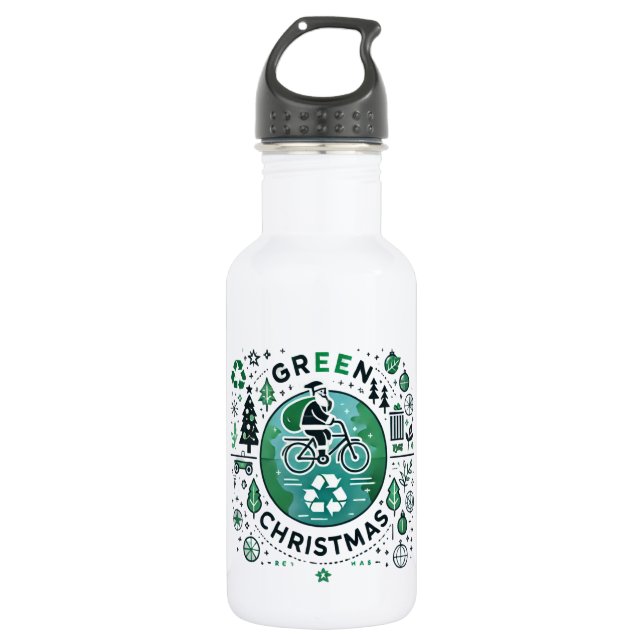 Bouteille D'eau Noël vert - Père Noël et design de recyclage (Devant)