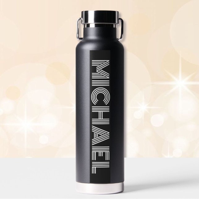 Bouteille D'eau Noir et blanc Personnaliser le nom Vacuum scellé (Créateur téléchargé)