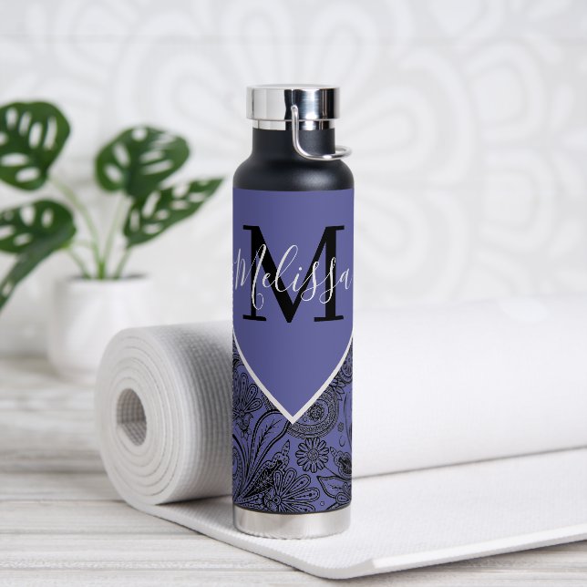 Bouteille D'eau Noir et paisley périwinkle    (Yoga)