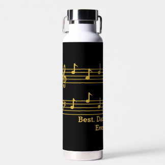 BOUTEILLE D'EAU NOIR GOLD NOTES MEILLEUR PAPA JAMAIS TREBLE BASES
