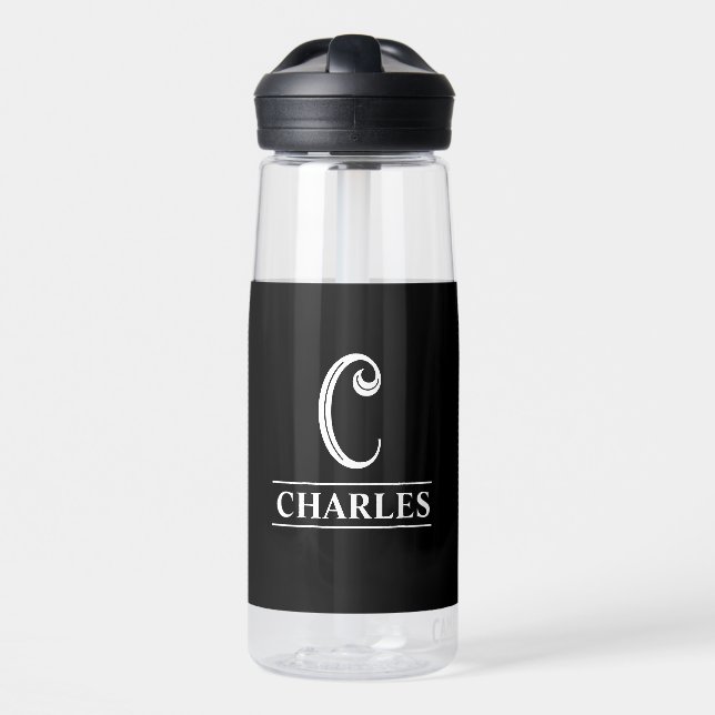 Bouteille D'eau Noir Monogrammé  (Avant)
