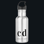 Bouteille D'eau Noir monogramme initiales nom moderne<br><div class="desc">Un arrière - plan transparent. Texte de couleur noire. Personnalisez et ajoutez vos initiales monographiques et votre nom. Pour lui et elle.</div>