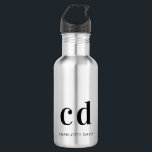 Bouteille D'eau Noir monogramme initiales nom moderne<br><div class="desc">Un arrière - plan transparent. Texte de couleur noire. Personnalisez et ajoutez vos initiales monographiques et votre nom. Pour lui et elle.</div>