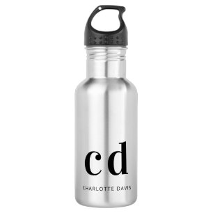 Bouteille D'eau Noir monogramme initiales nom moderne