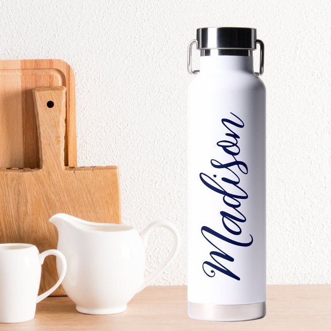 Bouteille D'eau Nom bleu marine Script manuscrit personnalisé (Créateur téléchargé)