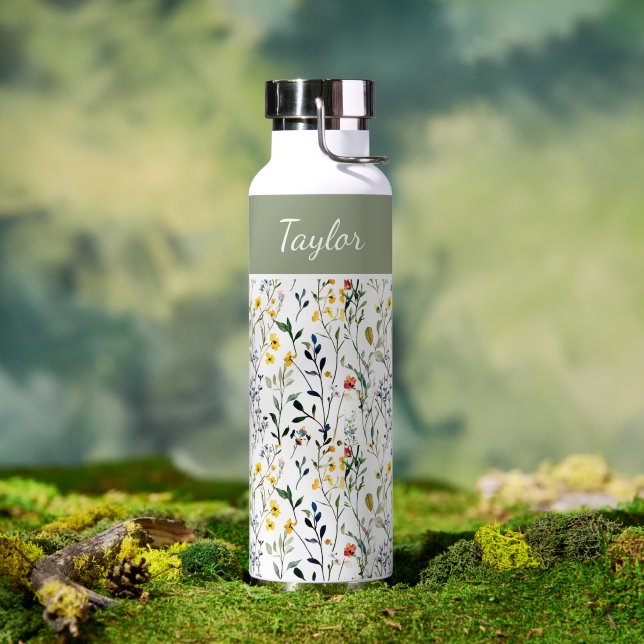 Bouteille D'eau Nom botanique de fleur sauvage aquarelle (Extérieur (pivotée))