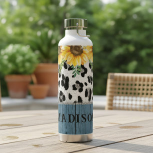Bouteille D'eau Nom Chic Rustique Imprimé Léopard Tournesol