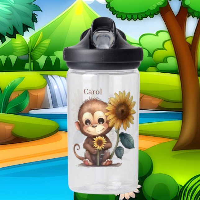 Bouteille D'eau Nom d'ajout du singe du pays mignon (Créateur téléchargé)