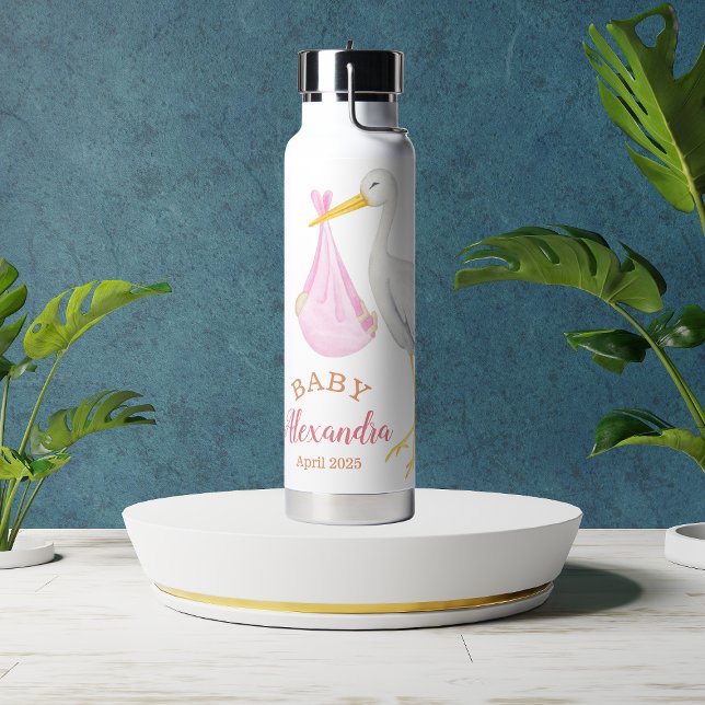 Bouteille D'eau Nom de bébé personnalisé rose (Créateur téléchargé)
