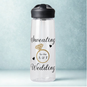 Bouteille D'eau Nom de couple de mariage élégant Bague pailletée