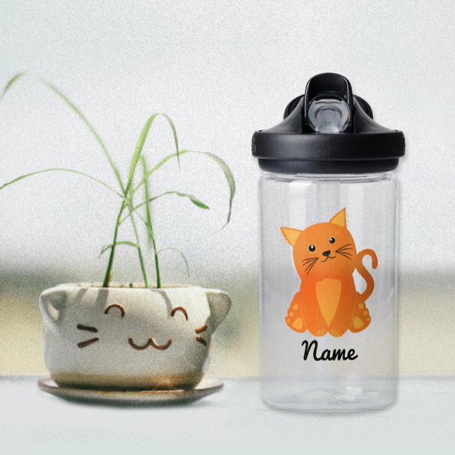 Bouteille D'eau Nom de dessin animé de chaton orange mignon modern (Créateur téléchargé)