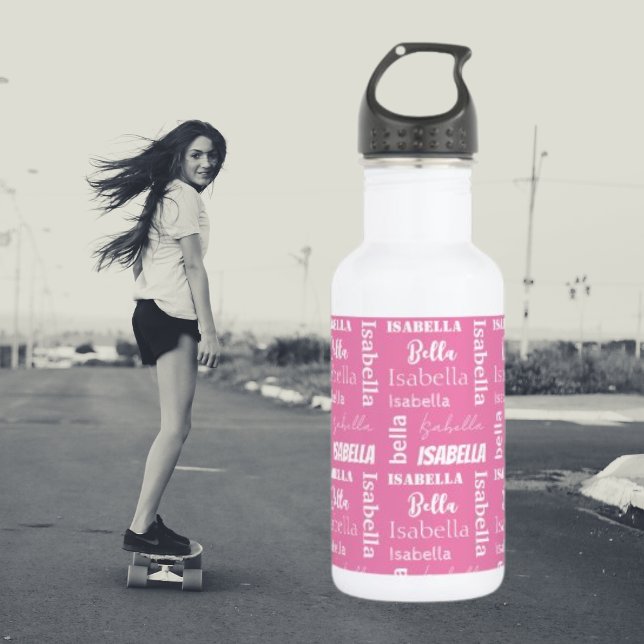 Bouteille D'eau Nom de la fille personnalisée Fille rose (Créateur téléchargé)