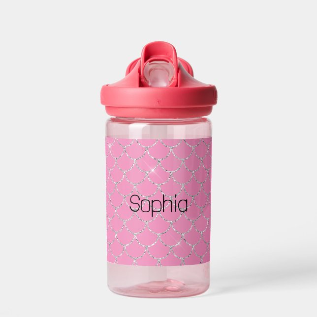 Bouteille D'eau Nom de la sirène rose argenté (Avant)