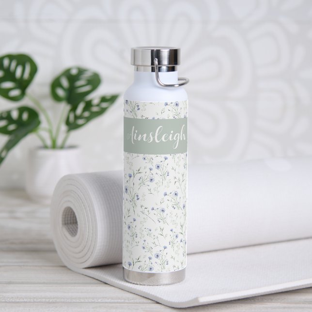 Bouteille D'eau Nom de monogramme de fleur sauvage à l'aquarelle b (Yoga (pivoté))