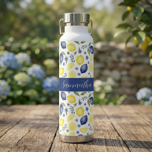 Bouteille D'eau Nom de motif de citron de campagne française bleue