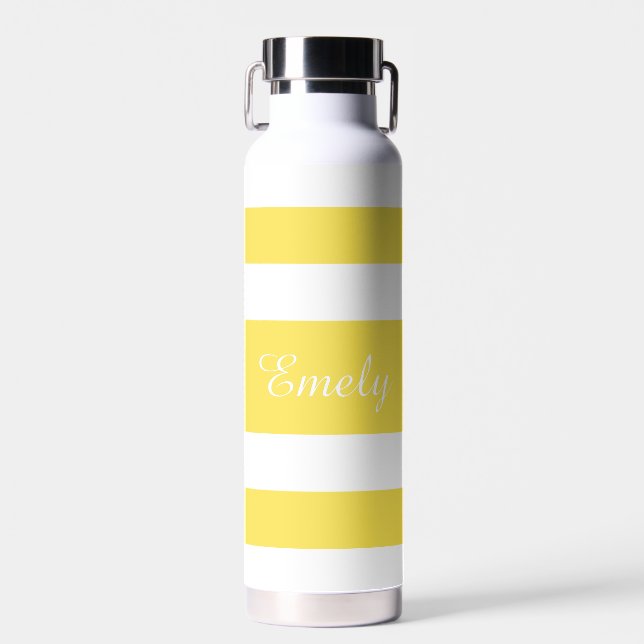 Bouteille D'eau Nom de rayures jaunes modernes (Avant)