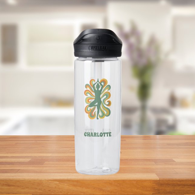 Bouteille D'eau nom de rétro tourbillons de posture de yoga (Créateur téléchargé)
