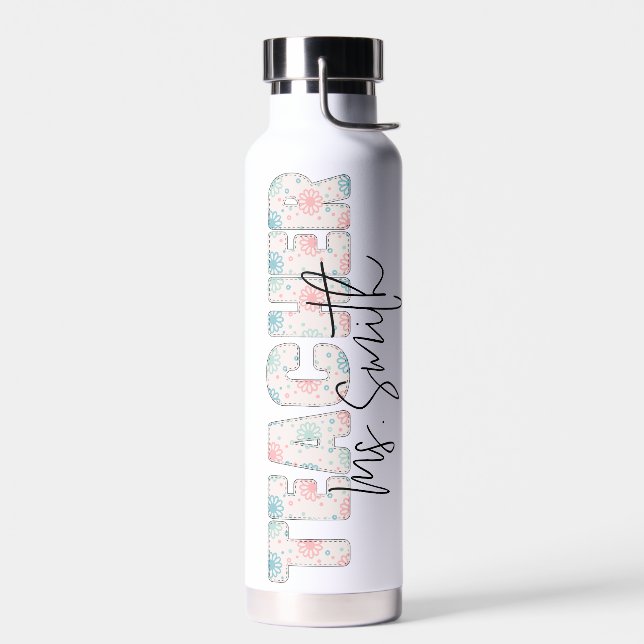 Bouteille D'eau Nom de script de typographie florale Professeur Ap (Gauche)