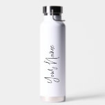 Bouteille D'eau Nom de script personnalisé élégant<br><div class="desc">Nom De Script Personnalisé Élégante Bouteille D'Eau Chic. Un design simple et moderne en noir et blanc avec calligraphie manuscrite pour un look professionnel et cool. Créez vos propres cadeaux éco-personnalisés. N'importe quelle police,  n'importe quelle couleur,  aucun minimum.</div>