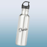 Bouteille D'eau Nom de script personnalisé moderne<br><div class="desc">Conception personnalisée de nom dans une police de script moderne et tendance.</div>