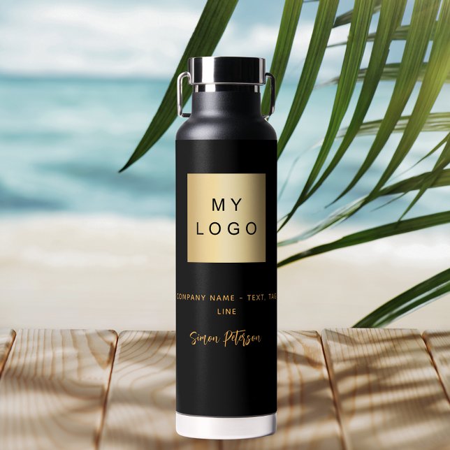 Bouteille D'eau Nom de signature du logo de l'entreprise en or noi (Créateur téléchargé)