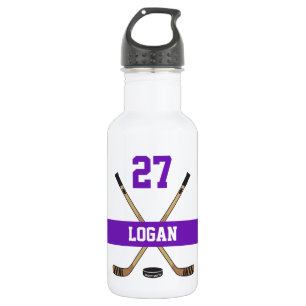 Bouteille D'eau Nom du joueur de hockey personnalisé Numéro violet