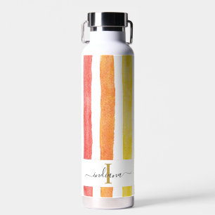 Bouteille D'eau Nom du monogramme Aquarelle initiale Rayures arc-e