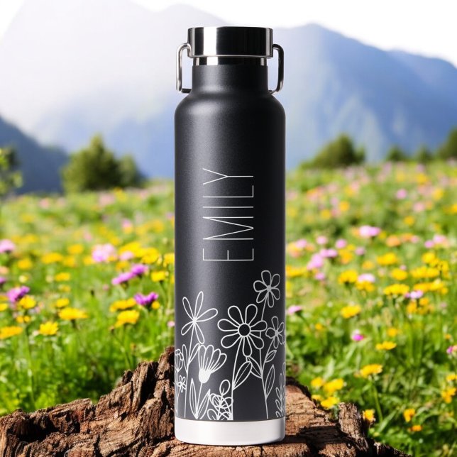 Bouteille D'eau Nom du monogramme du jardin du fleur sauvage (Créateur téléchargé)