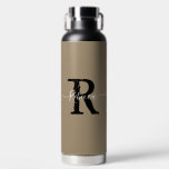 Bouteille D'eau Nom du script du monogramme de Taupe moderne<br><div class="desc">Monogramme moderne Taupe Nom du script Bouteille d'eau</div>