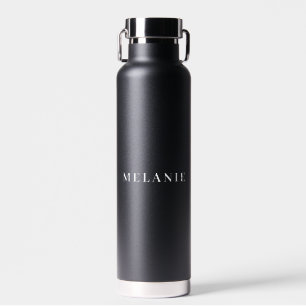 Bouteille D'eau Nom Élégant Minimaliste Mariage Noir