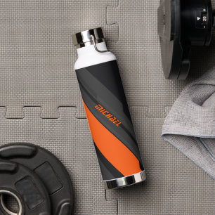 Bouteille D'eau Nom Géométrique Orange Noir Moderne