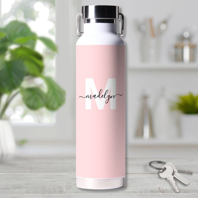 Bouteille D'eau Nom moderne rose pâle Monogramme (Blush Pink Modern Name Monogram Water Bottle)