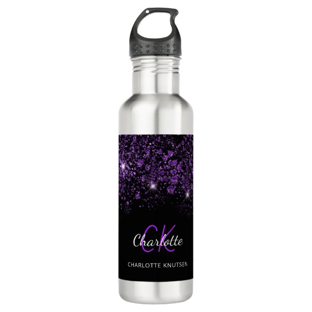Bouteille D'eau Nom monogramme de la parties scintillant violet no (Devant)