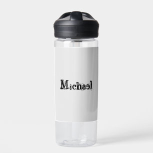 Bouteille D'eau Nom monogramme moderne minimaliste noir gris