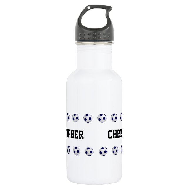 Bouteille D'eau Nom personnalisé, Bal de football, Blanc (Devant)