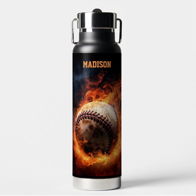 Bouteille D'eau Nom personnalisé Baseball en feu (Salle de sport)
