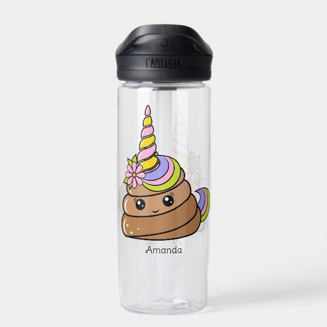 Bouteille D'eau Nom personnalisé Caca de licorne (Arrière)