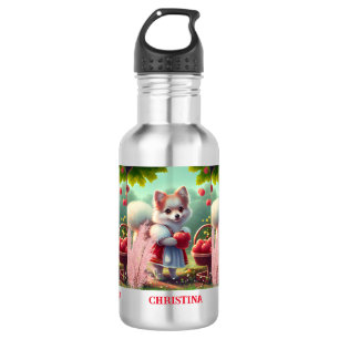 Bouteille D'eau Nom personnalisé du chien mignon avec pommes